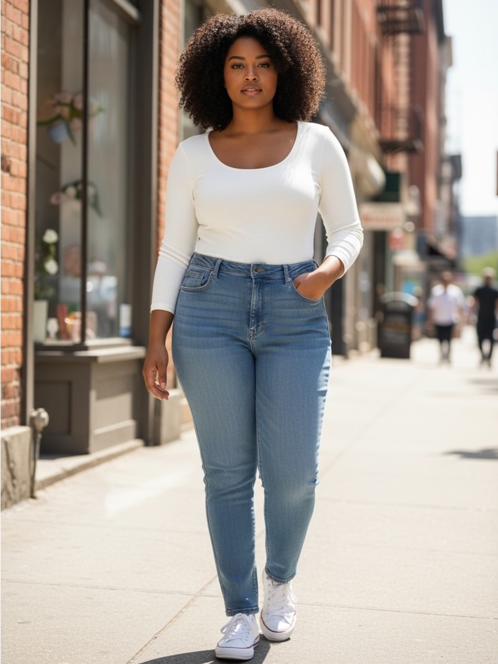 Ava & Viv Long Sleeve Scoop Neck Bodysuit in White